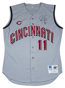 1999 Barry Larkin Game Used and Signed Cincinnati Reds Sleeveless Away Jersey Vest (Larkin LOA)